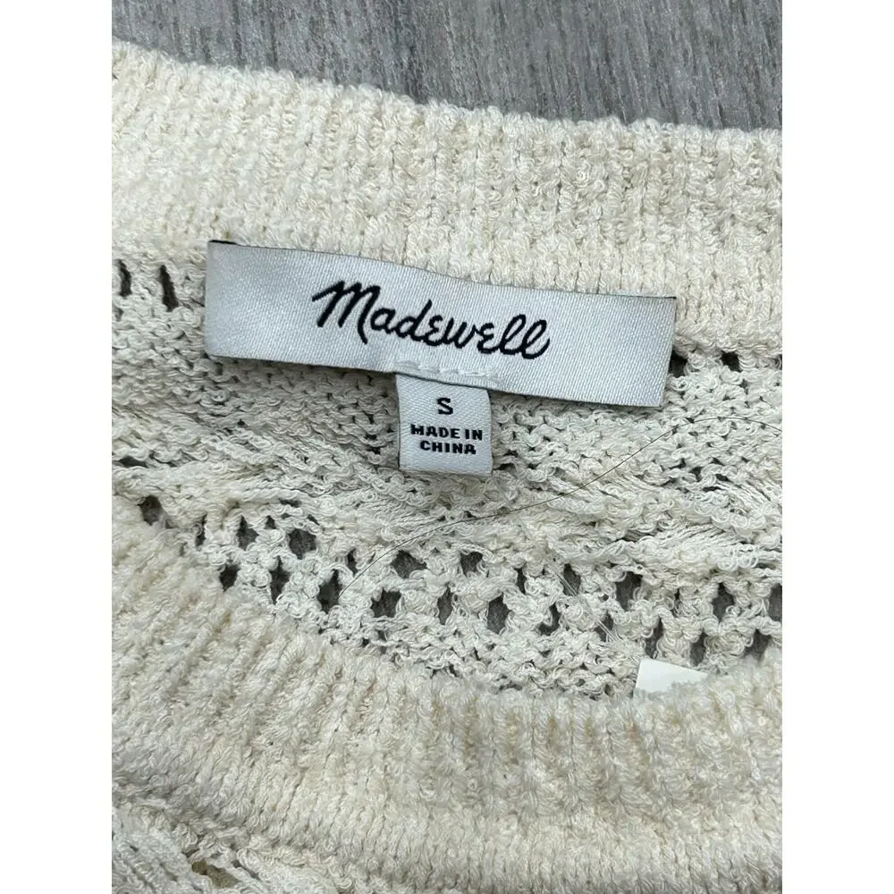 NWT‎ Madewell Womens Cream Relaxed Fit Cropped Scalloped-Trim Sweater Size Small